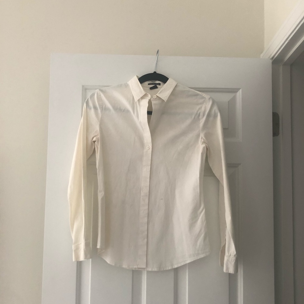 Theory white long sleeve button down dress shirt